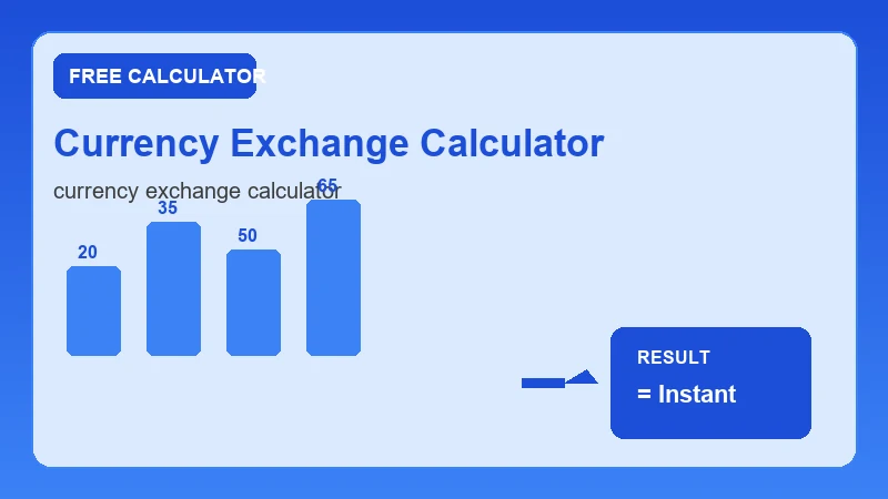 Currency Exchange Calculator — financial formula steps and dollar results (CalcHubly infographic)